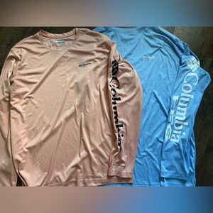 Lot of 2 Columbia Peach and Sky Blue Long Sleeve fishing Shirts men’s XL